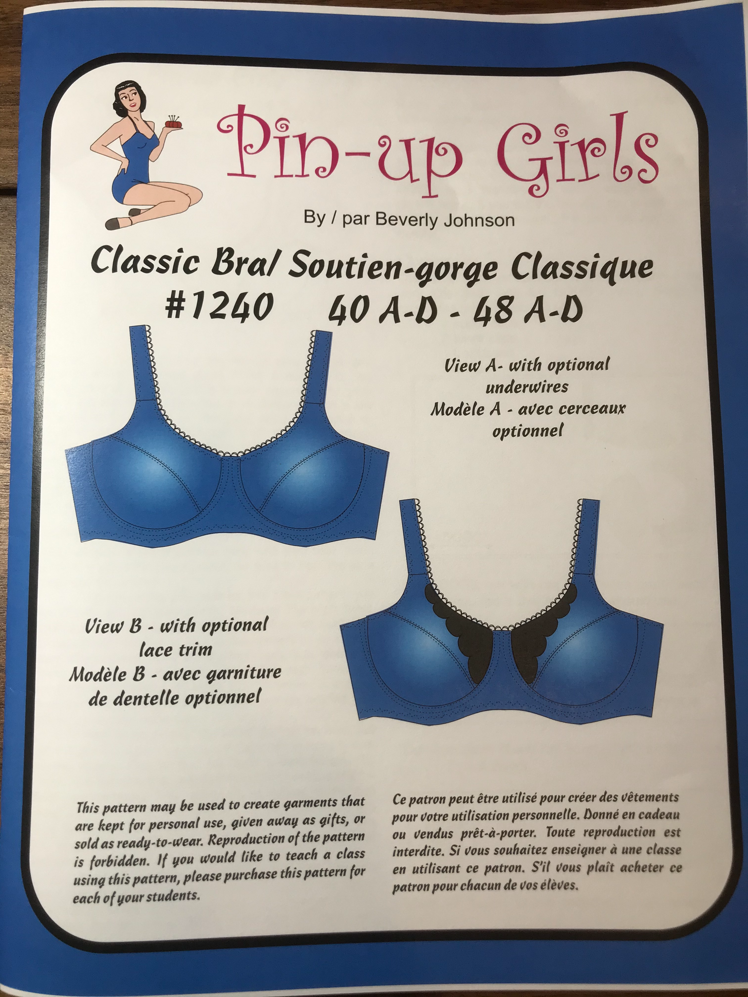 Blue Pin-up Girls Classic Bra Pattern 40 A-D - 48 A-D. SALE PRICE – Darrell  Thomas Textiles