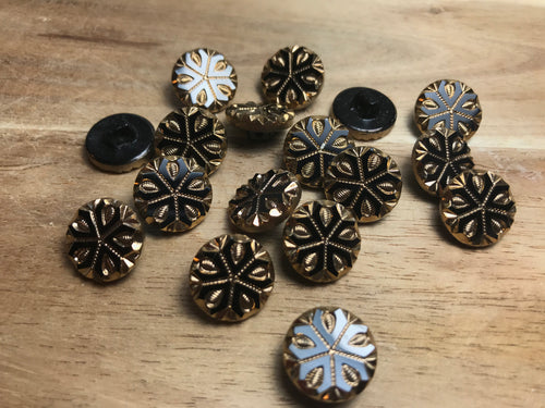 Gold & Black Snowflake Glass Button