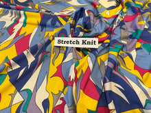 Load image into Gallery viewer, Designer Blue &amp; Yellow Abstract 100% Viscose Knit.   1/4 Metre Price