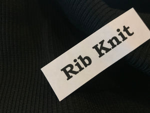 Black 90% Polyester 10% Spandex Rib Knit Cuffing.  1/4 Metre Price