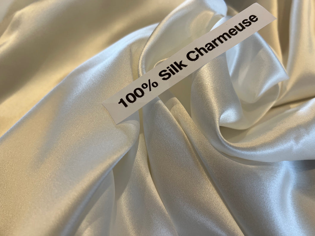 Imported White 100% Silk Charmeuse     1/4 Meter Price