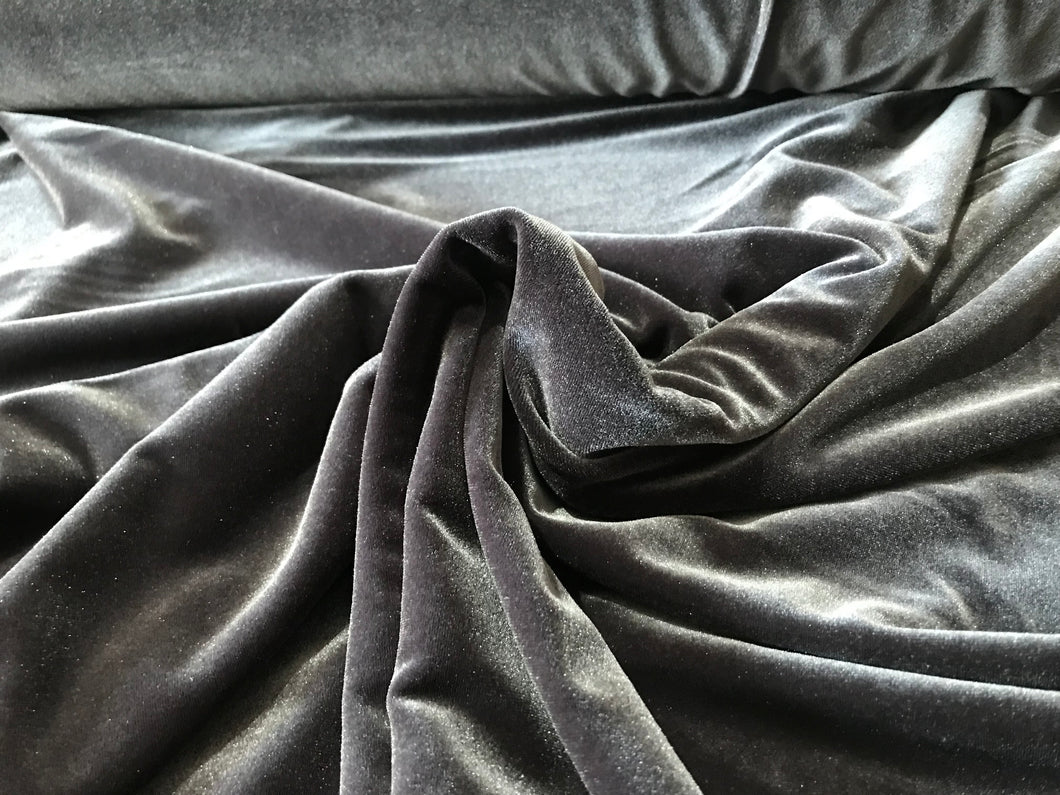 Charcoal Stretch Velvet 90% Polyester 10% Spandex     1/4 Meter Price