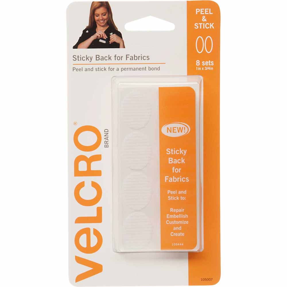 VELCRO Sticky Back for Fabrics Oval White - 19 x 25mm (3⁄4″ x 1″) - 8 pcs.