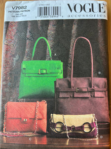 Vogue 7982 Collectors Sewing Pattern Hermes Style/ Birkin Kelly Purses Handbags Clutch Handbag