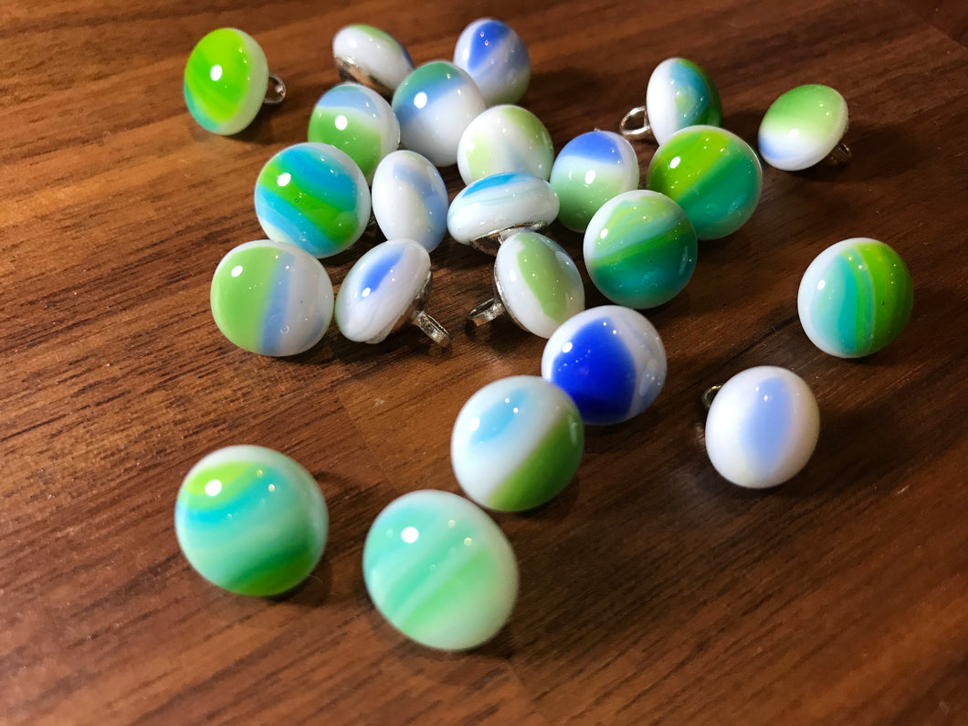 Blue/Green Mix Glass Ball Button with Shank