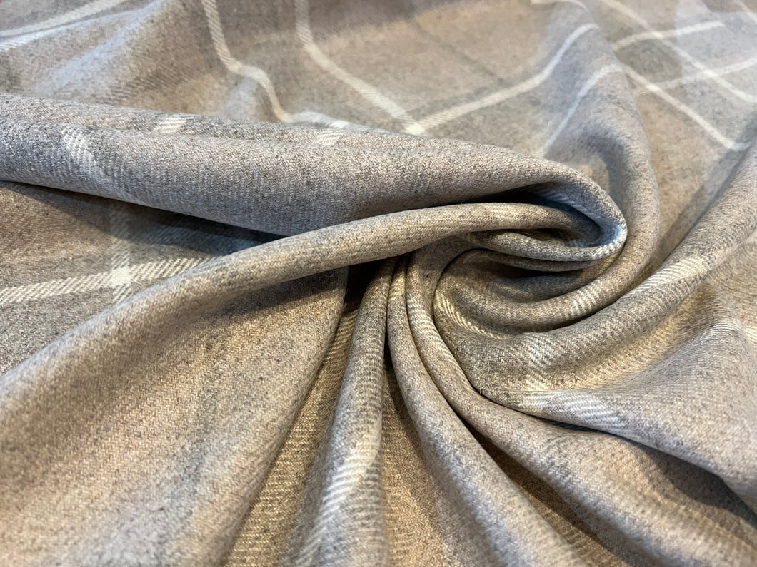 Stone Large Check 100% Wool Flannel.   1/4 Metre Price