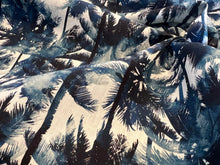 Load image into Gallery viewer, Teal &amp; Navy Palms 100% Linen     1/4 Metre Price