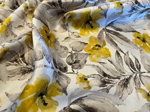 Digital Yellow Floral 100% Silk Charmeuse.  1/4 Metre Price