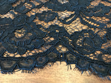 Load image into Gallery viewer, Black Corded Double Scalloped Lace 59% Nylon 41% Rayon.   1/4 Metre Price