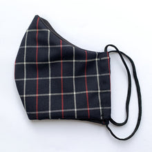 Load image into Gallery viewer, Midnight Navy with Red &amp; White Check Gabardine 70% Wool 30% Cashmere.   1/4 Metre Price
