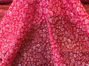 Red & White Floral 100% Silk Chiffon.   1/4 Metre Print