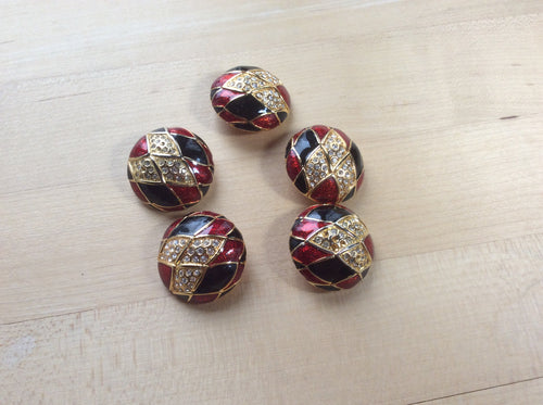 1 1/8” Rhinestone, Gold, Black and Red shank Button