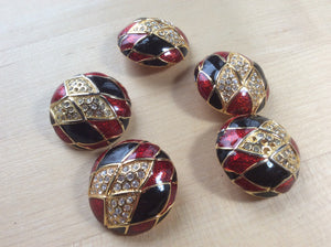 1 1/8” Rhinestone, Gold, Black and Red shank Button