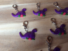 Load image into Gallery viewer, Purple Dinosaur Zipper Pull.    Price per Zipper Pull