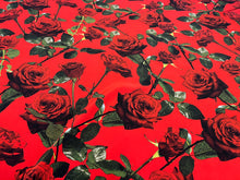 Load image into Gallery viewer, Designer Red Roses on Lightweight Silk Crepe.   1/4 Metre Price