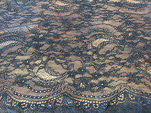 Load image into Gallery viewer, Black Chantilly Double Scalloped Lace.   1/4 Metre Price