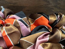 Load image into Gallery viewer, Designer Brown &amp; Orange Abstract 100% Silk  Scrunchie