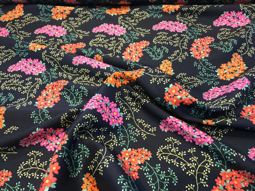 Liberty Black Floral 100% Silk Twill       1/4 Metre Price