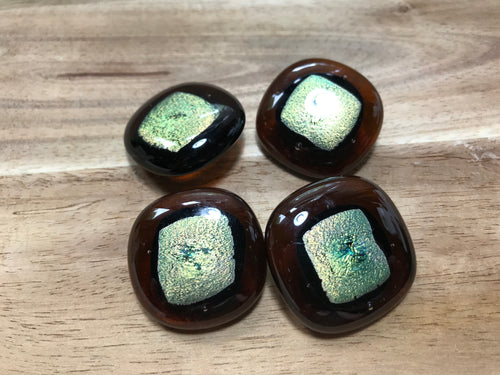 Green/Gold Metallic Glass Button