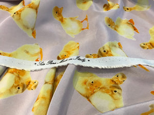 Designer Chicks on Lavender Crepe de Chine 100% Silk.   1/4 Metre Price