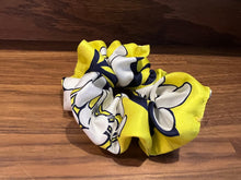 Load image into Gallery viewer, Designer Large Yellow &amp; Navy 100% Silk  Scrunchie