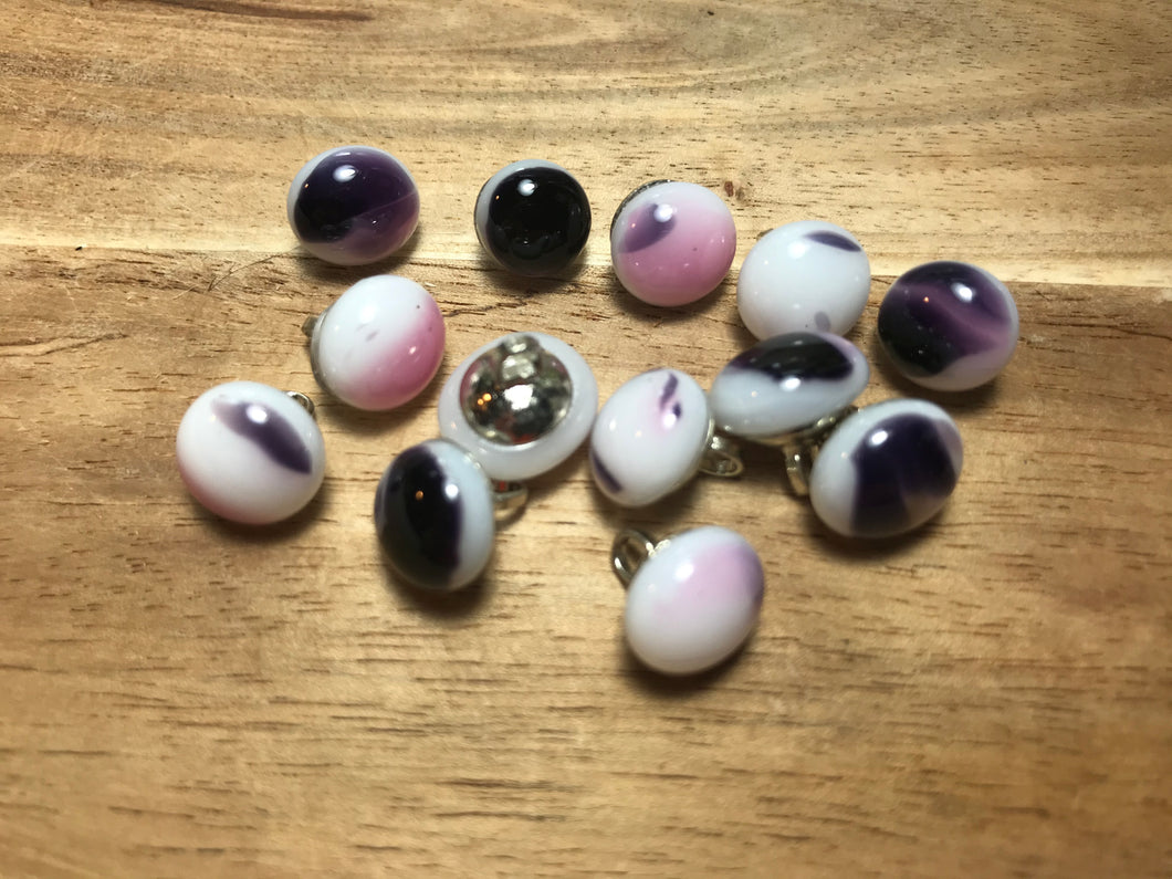 Purple & Pink Mix Glass Ball Button with Shank