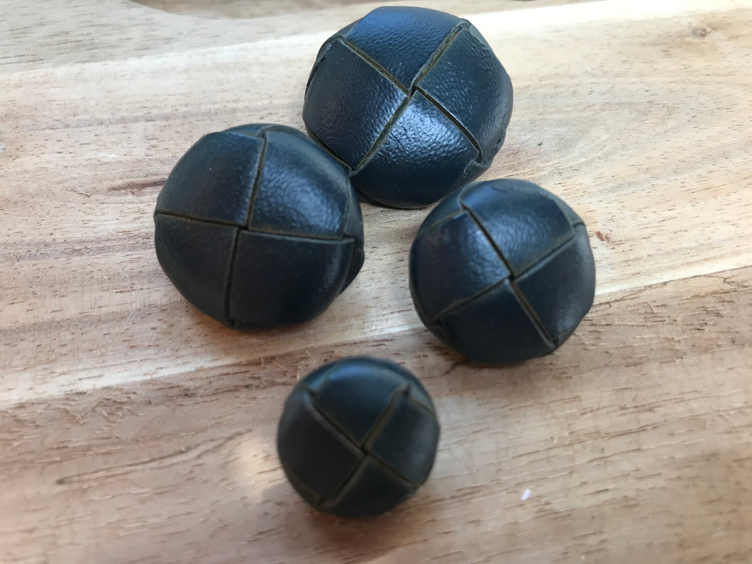 Blue Grey Woven Leather Button