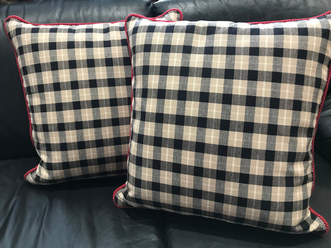 Plaid Piped Pillow Cover
