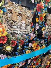 Load image into Gallery viewer, Designer Leo &amp; Flower Print 100% Silk Crepe de Chine Panel Only 2x left!     Panel Price