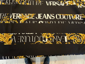 Designer Black & Gold Designer Baroque Scroll 100% Cotton Pique Knit.    1/4 Meter Price