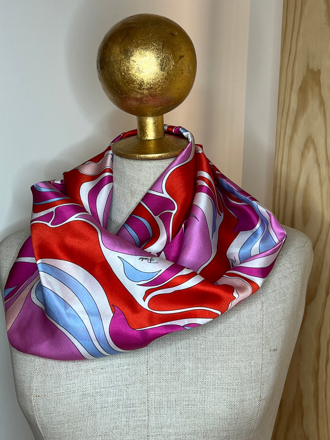 Pucci Designer Pink & Red 100% Silk Charmeuse Scarf