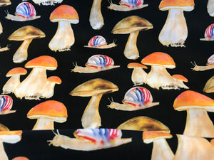 Digital Mushrooms & Snails 100% Cotton Lawn.    1/4 Metre Price