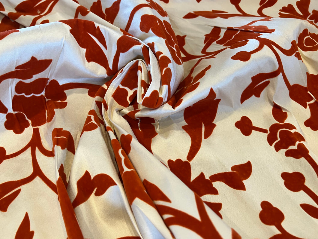 Tangerine Couture Flock 100% Silk with Velvet.  1/4 Metre Price