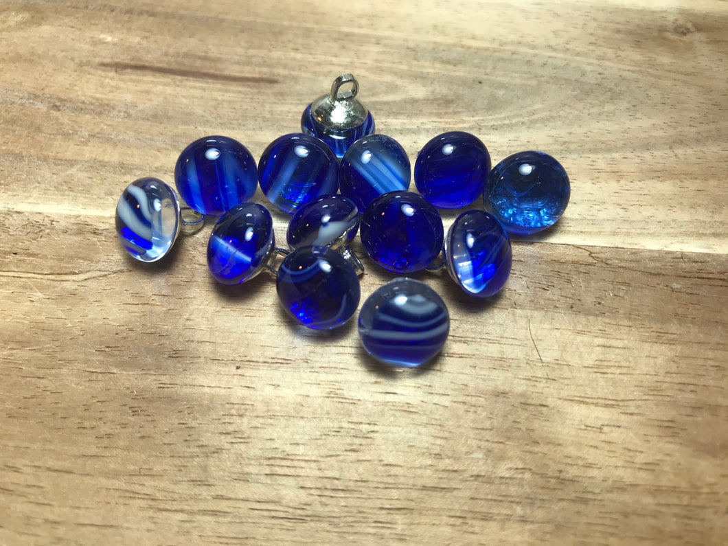 Blue Mix Glass Ball Button with Shank