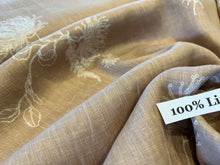 Load image into Gallery viewer, Tan &amp; White Botanical Floral  100% Handkerchief Linen.  1/4 Metre Price