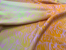 Load image into Gallery viewer, Designer Stretch Tangerine &amp; Yellow &quot;Keep on Smiling&quot; 100% Viscose   1/4 Metre Price