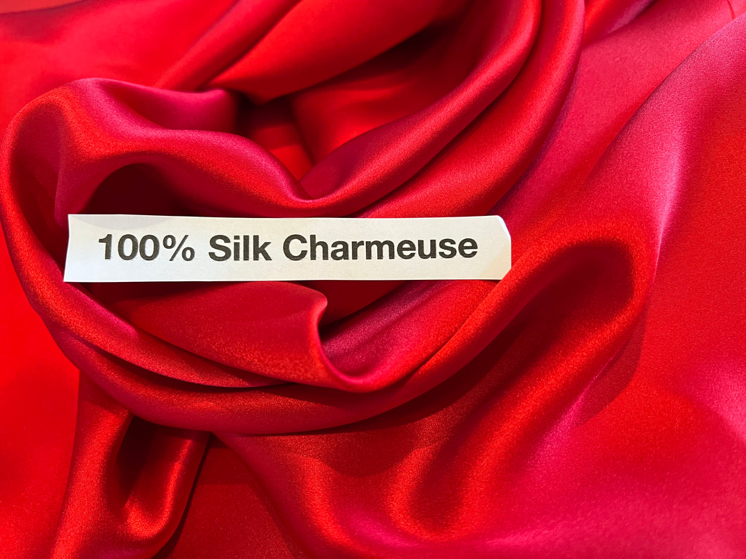 Imported Ruby Red 100% Silk Charmeuse     1/4 Meter Price