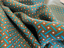 Load image into Gallery viewer, Turquoise &amp; Loden Geometric 100% Linen     1/4 Metre Price