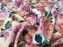 Load image into Gallery viewer, Italian Rose Garden Pink &amp; Off White 100% Silk.   1/4 Metre Price