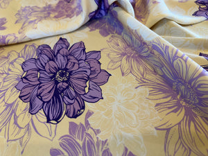 Yellow & Lavender Floral Silk Crepe 95% Silk  5% Spandex 1/4 Metre Price