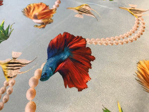 Tropical Fish & Pearls 100% Silk Digital Print.  1/4 Metre Price