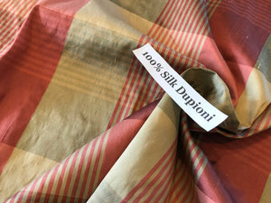 #849 Light Coral Plaid 100% Silk Dupioni Remnant. 3x available
