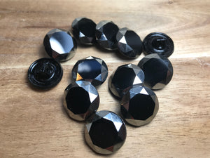 Silver & Black Beveled Glass Button