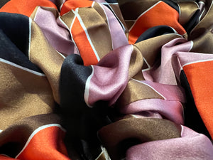 Designer Brown & Orange Abstract 100% Silk  Scrunchie