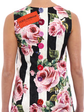 Load image into Gallery viewer, Designer Stripes &amp; Roses 98% Silk 2% Spandex Panel.  Panel Price
