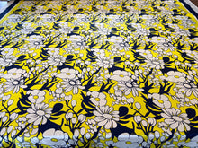 Load image into Gallery viewer, Yellow &amp; Navy Floral Garden 100% Silk Twill.   1/4 Metre Price