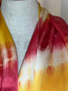 Pink & Yellow 100% Silk Charmeuse Tie Dye Scarf 2x available