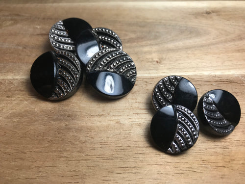 Silver & Black Side Split Glass Button