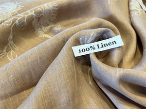 Tan & White Botanical Floral  100% Handkerchief Linen.  1/4 Metre Price