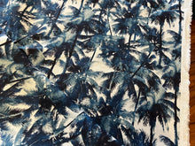 Load image into Gallery viewer, Teal &amp; Navy Palms 100% Linen     1/4 Metre Price